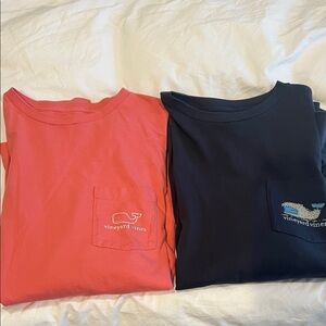 Vineyard Vines Coral and Navy Long Sleeve Tees